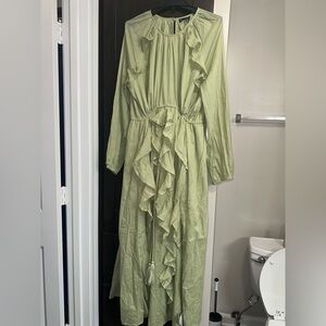 ASOS Light Green Ruffle Long Sleeve Maxi Dress